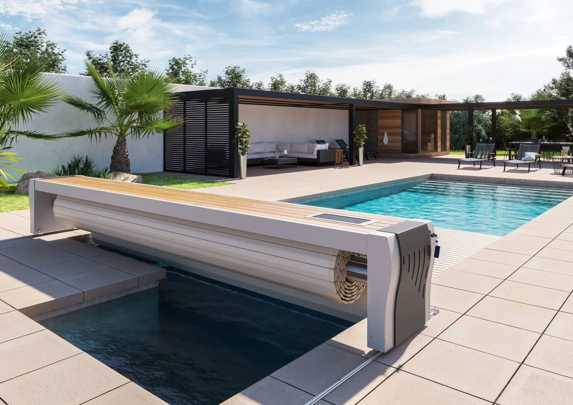 volets solaire hors-sol sur rail prestige